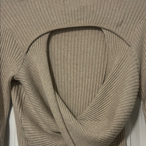 Pink Rose Ribbed Knit Sweater - Tan - Picture 5 of 6